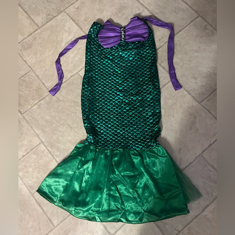 Girl’s green and purple mermaid costume. Jeweled top. Shiny. Chiffon skirt. NWT